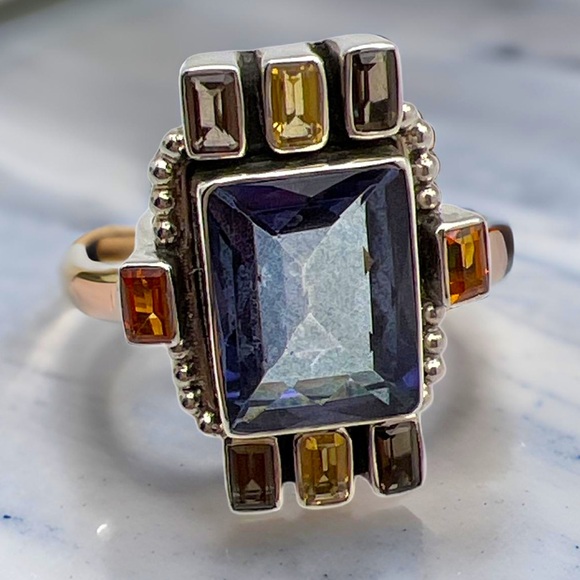 🦋NICKY BUTER RAJ LIMITED EDITION Blue Quartz Citrine Gemstone Ring Size 7 - Picture 2 of 13